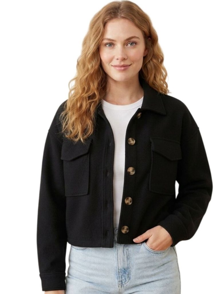 Love Tree Cropped Black Shacket Button Closure Closet Staple Size L